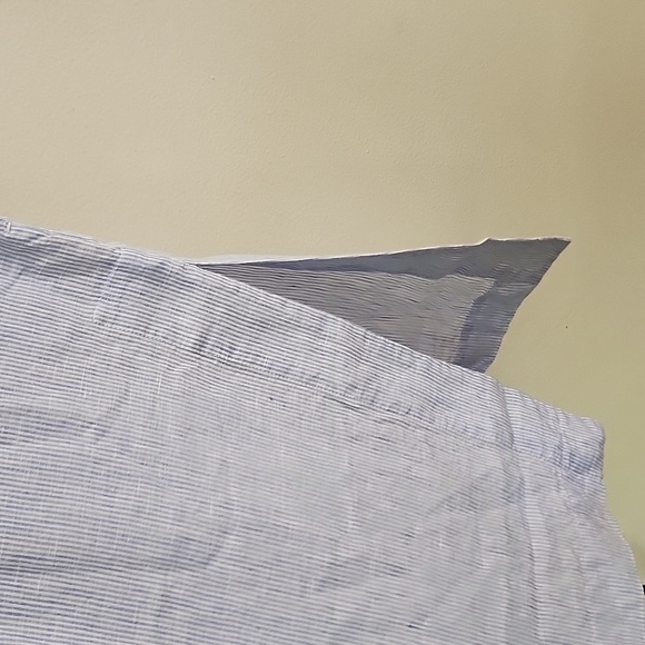 Soft Surroundings Linen Maxi Dress Blue White Striped Embroidered Side Slits S - Picture 8 of 11